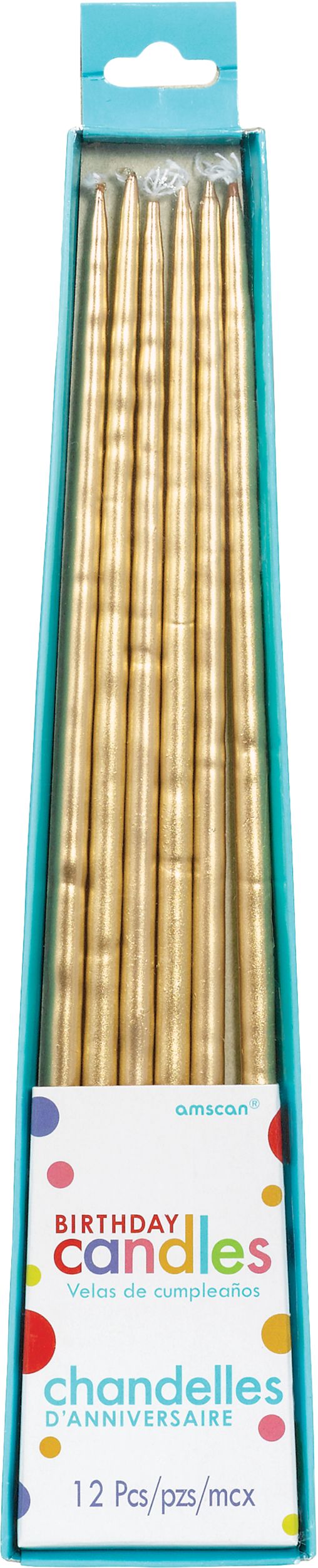 Gold Thin Taper Birthday Candles, 10-Inch, 12-Pack