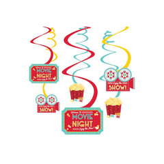 Movie Night Swirl Hanging Decorations - Hollywood Theme, 12-Pack