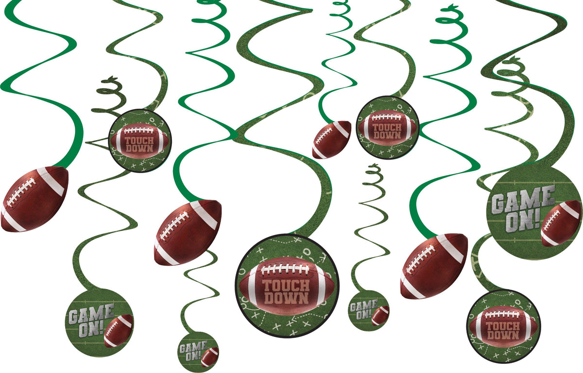 Football "Touchdown" Spiral Hanging Decorations - 12 Pack