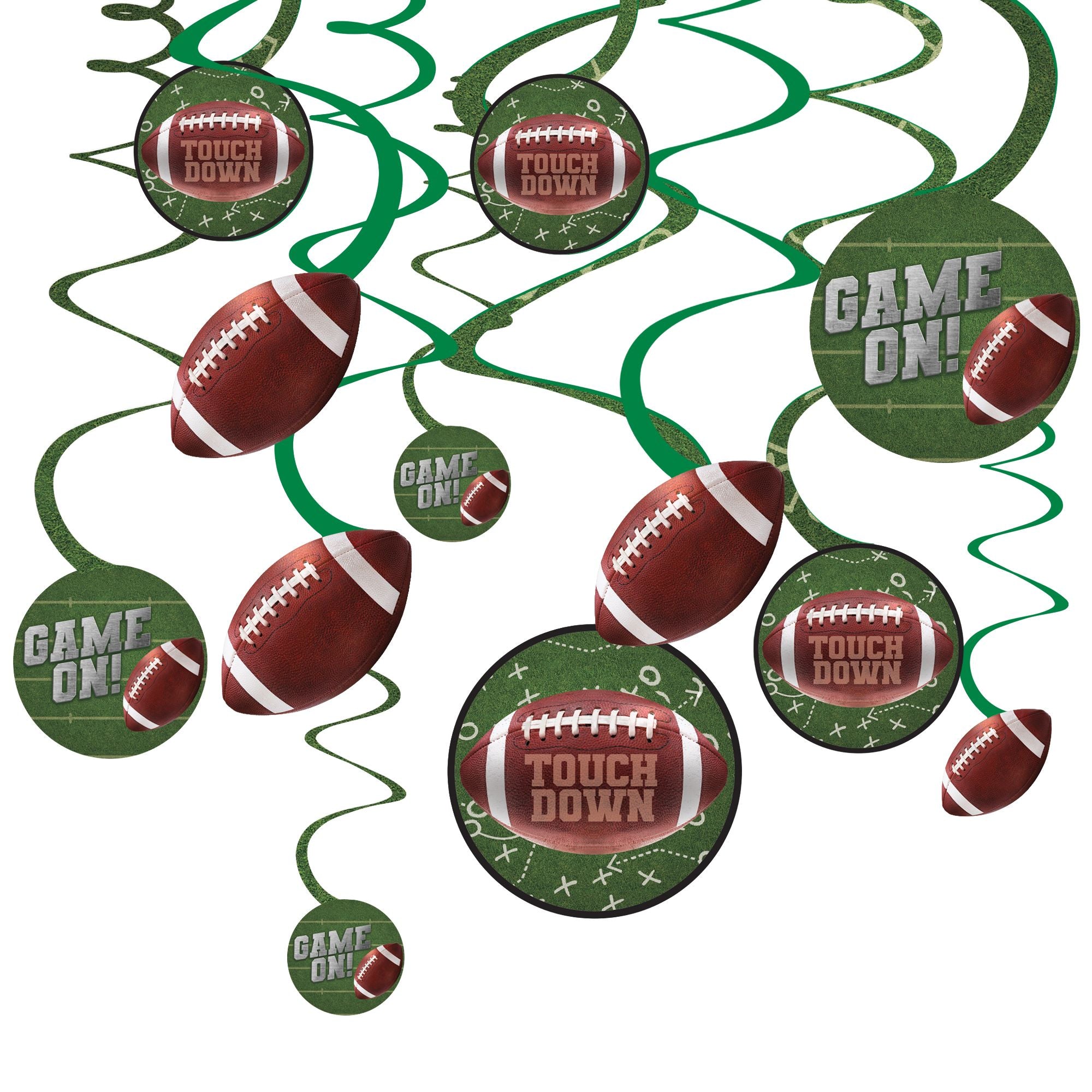 Football "Touchdown" Spiral Hanging Decorations - 12 Pack