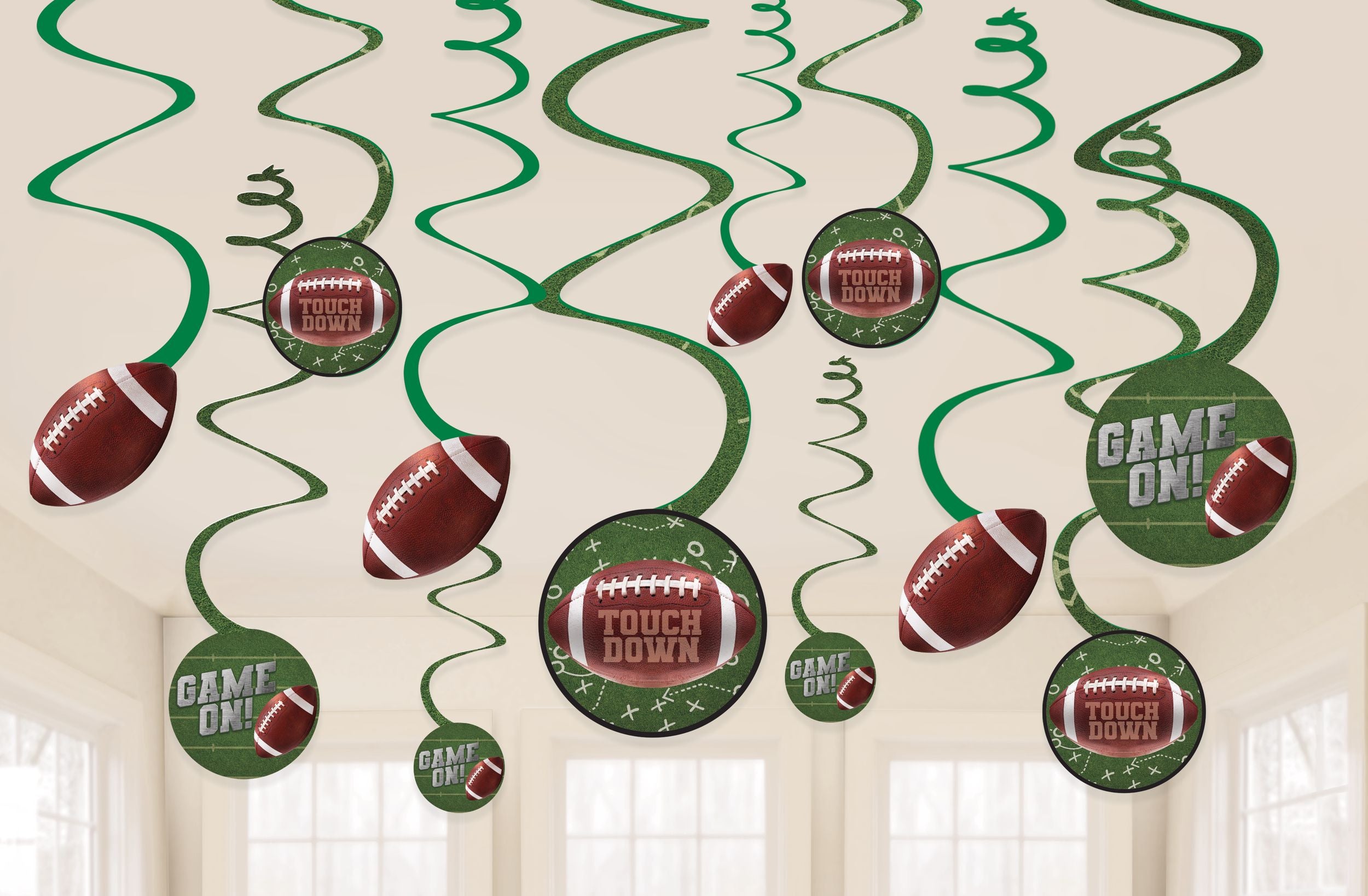 Football "Touchdown" Spiral Hanging Decorations - 12 Pack