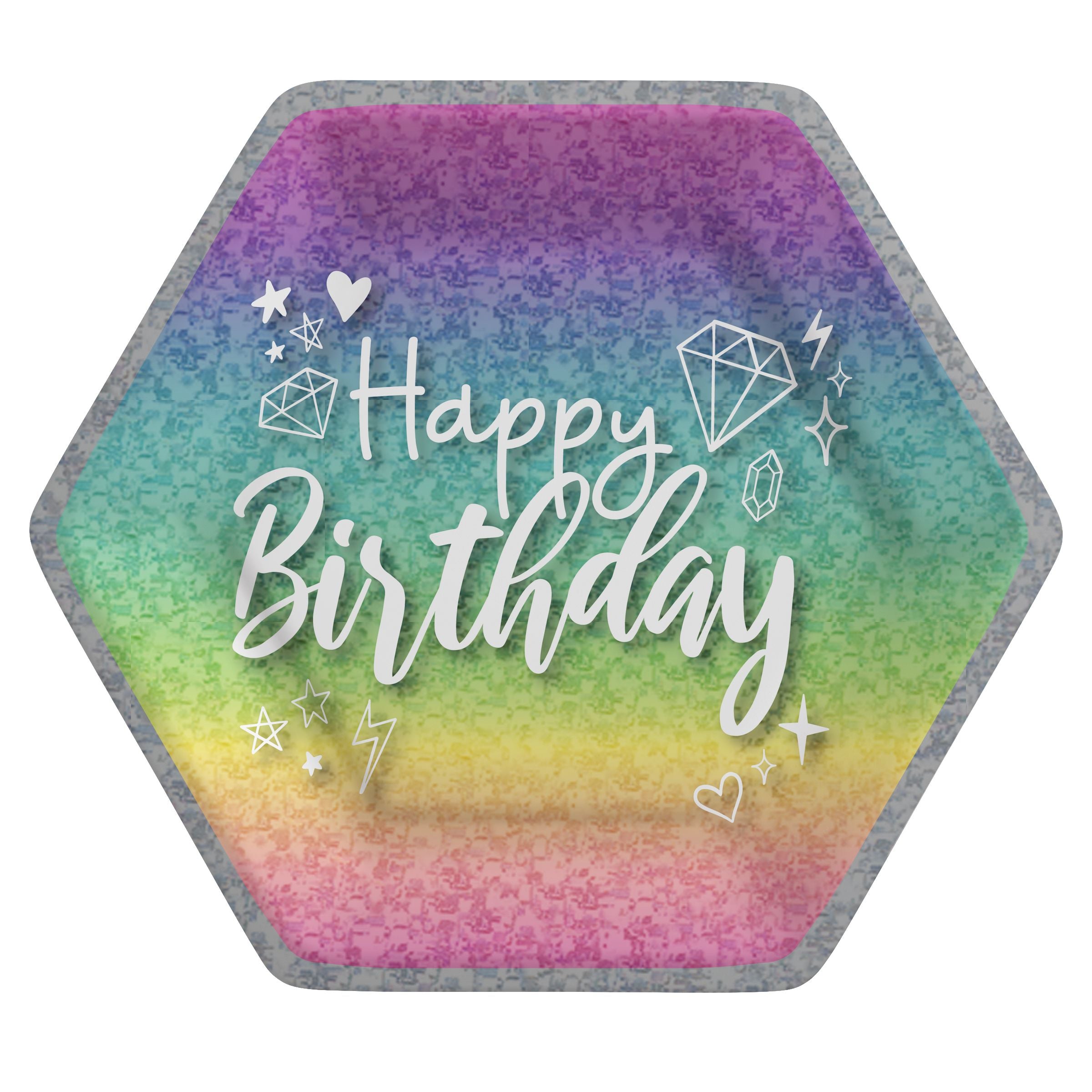 Prismatic Sparkle Hexagon "Happy Birthday" Paper Plates - 9-Inch (8-Pack)