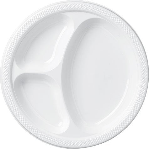 Elegant White 10.25" Divided Plastic Plates - 20 Count