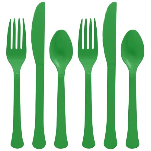 Festive Green Plastic Cutlery Assortment - 7.5 in.