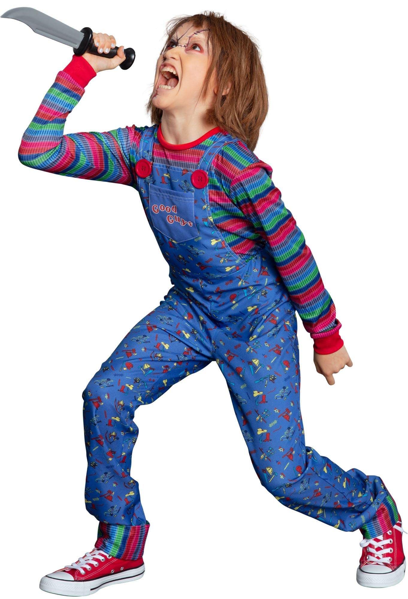 Universal Child's Play Chucky Halloween Costume, Blue Outfit with Shirt & Blue Overalls, Kids, Assorted Sizes