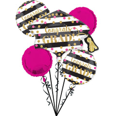 Glittering Gold Confetti Graduation Balloon Bouquet - 5 Piece Set