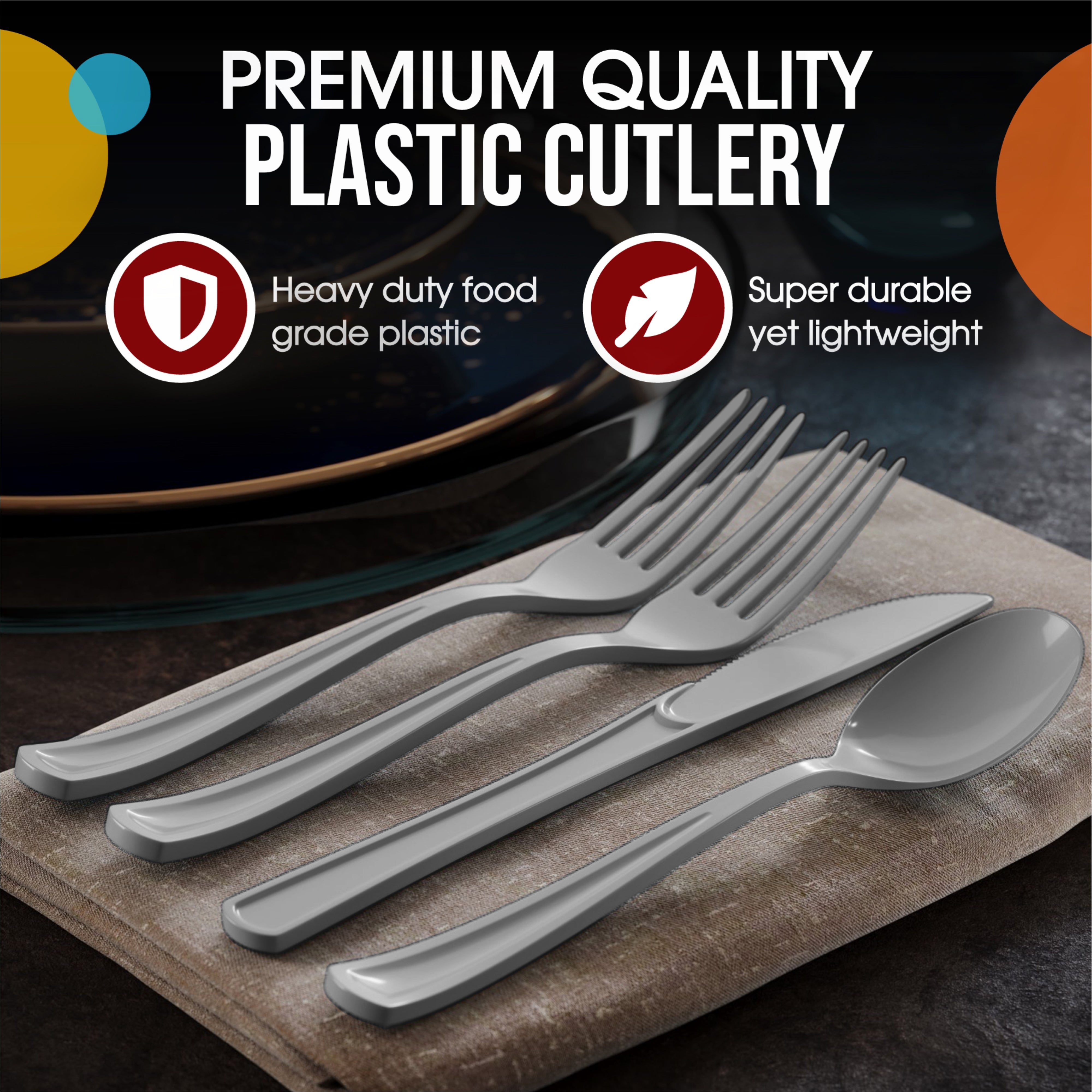 Heavyweight Assorted Medium Cutlery Set - Solid Colors