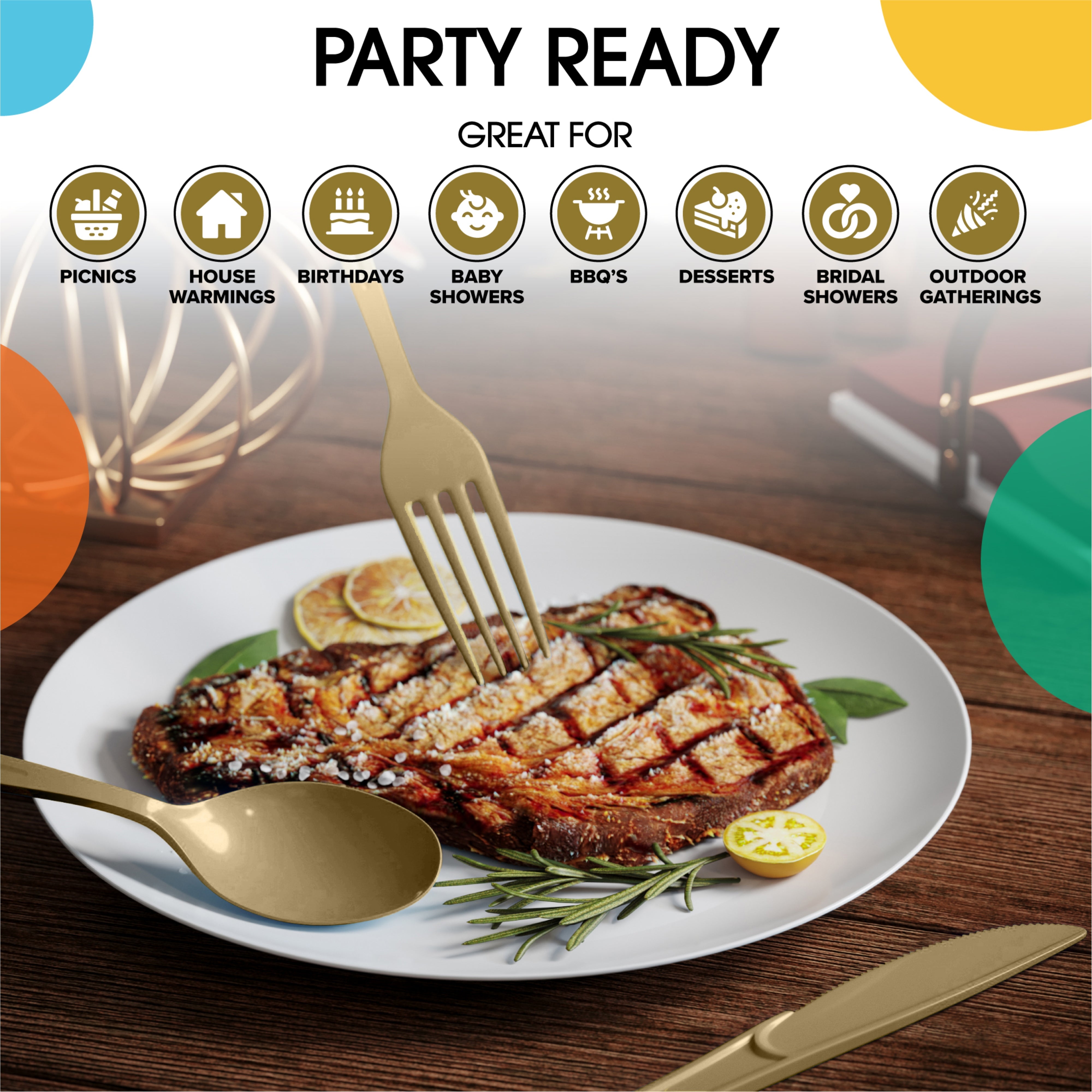 Heavyweight Assorted Metallic Gold Cutlery Set - 7.5 in.