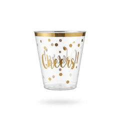 Cheers to a New Year 9oz Plastic Tumblers - Gold Polka Dot Design, 30 Pack