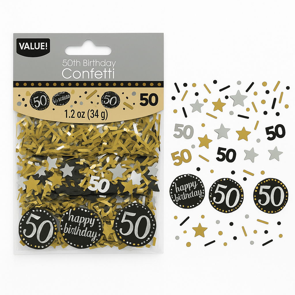 Sparkling Celebration 50th Birthday Confetti - Black, Gold & Silver