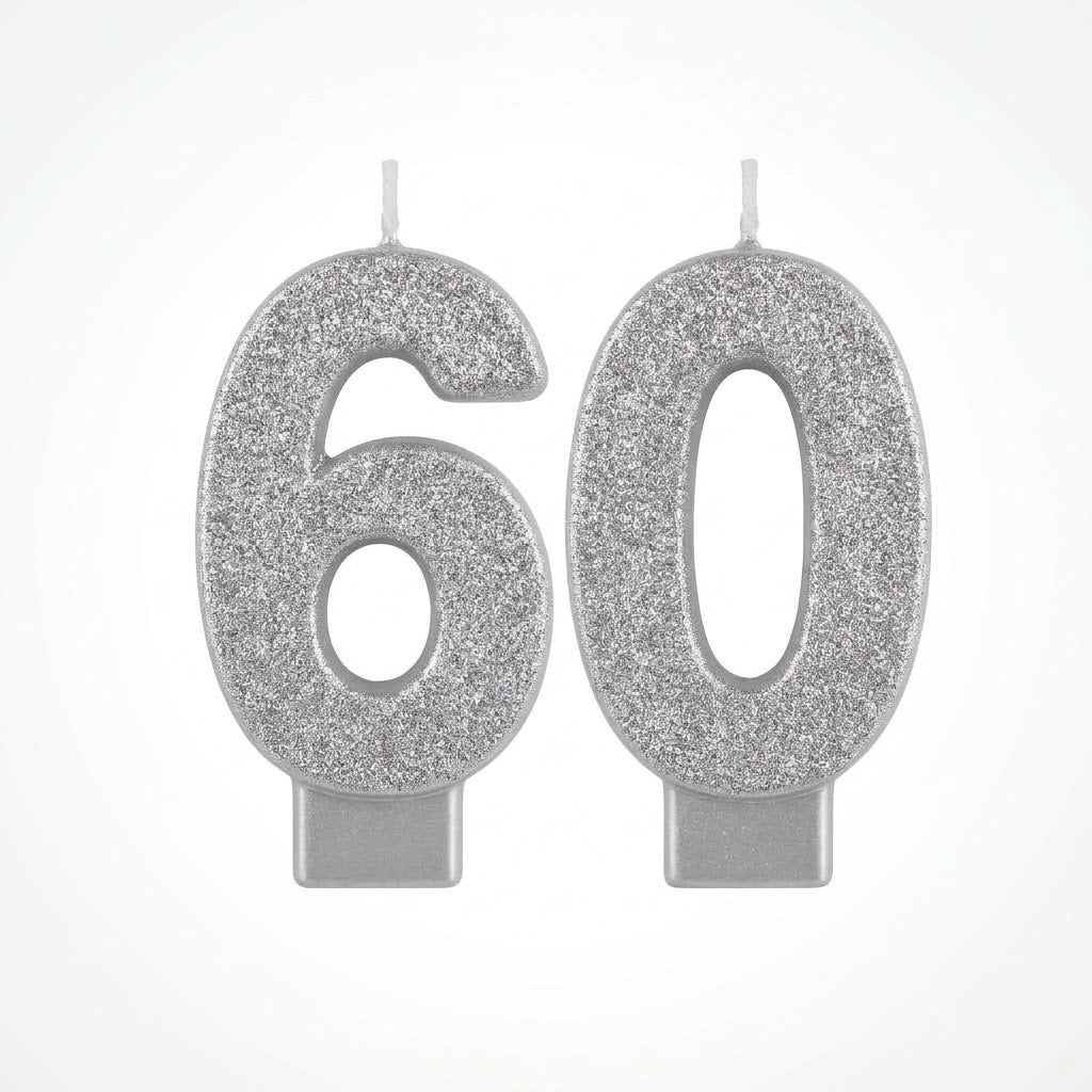 Glitter Silver "60" Birthday Candles Set