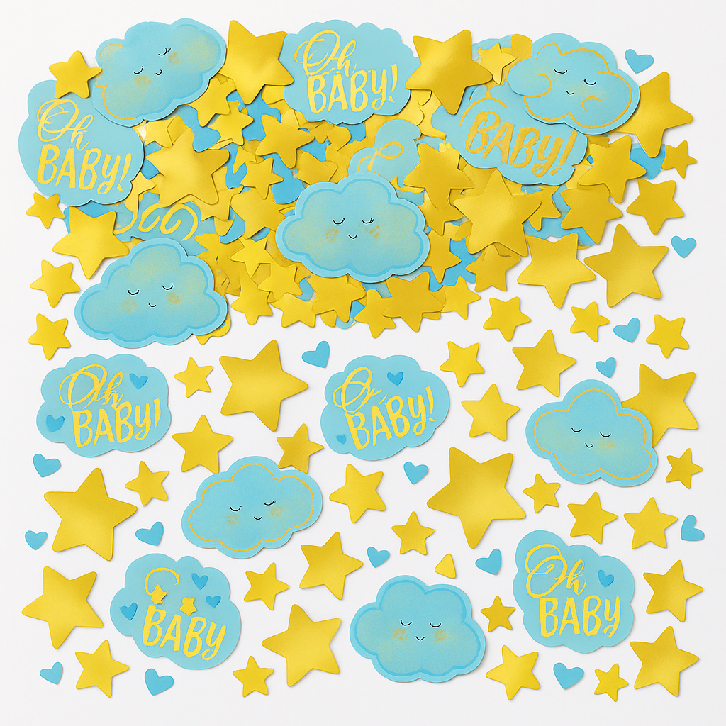 "Oh Baby" Blue & Gold Cloud Confetti for Baby Boy Shower