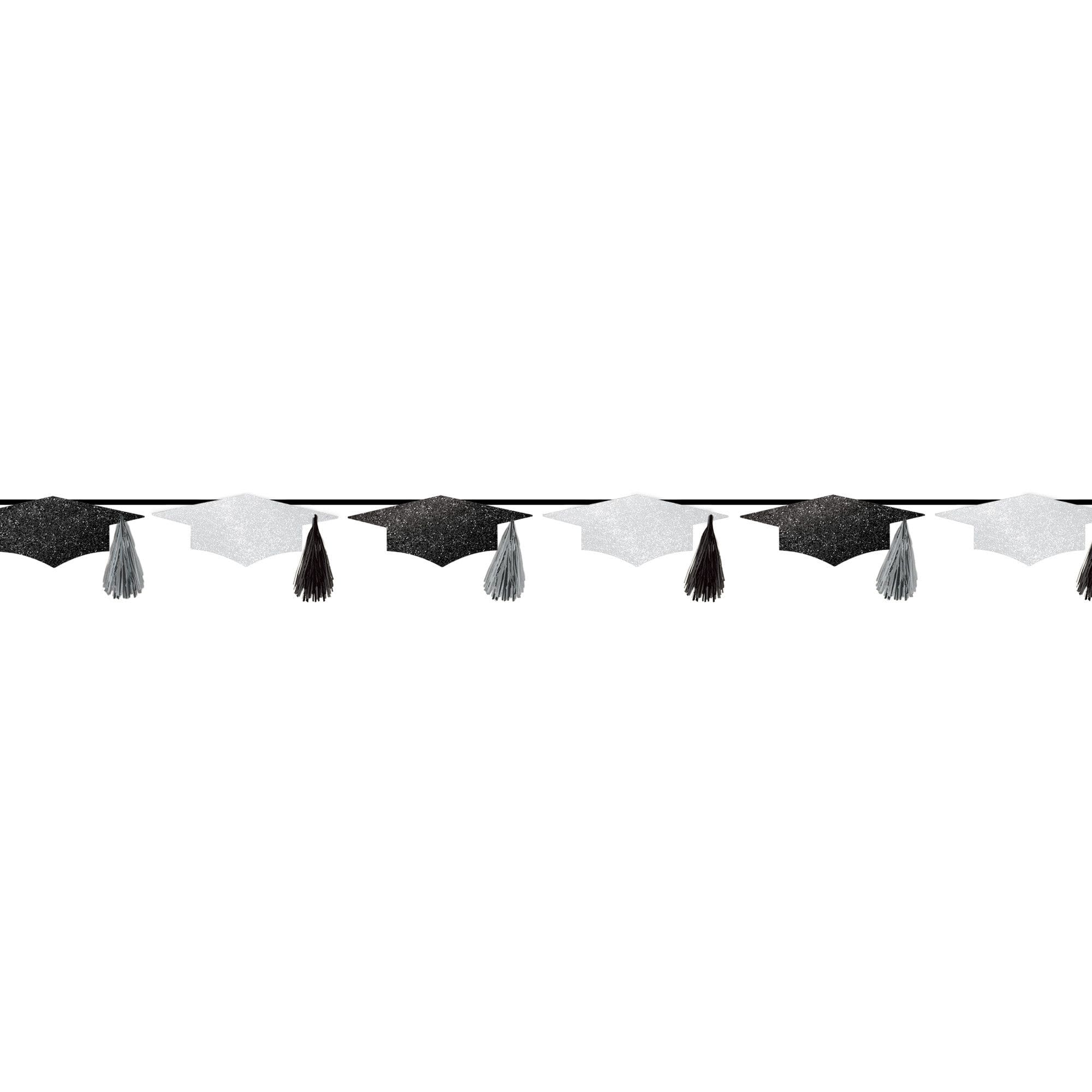 Class 101 - Grad Cap Hanging Garland Banner Decoration, Black/White, 12-in, for Graduation