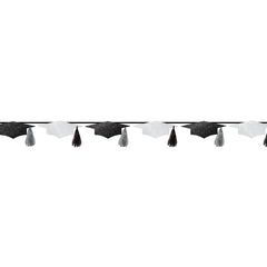 Class 101 - Grad Cap Hanging Garland Banner Decoration, Black/White, 12-in, for Graduation