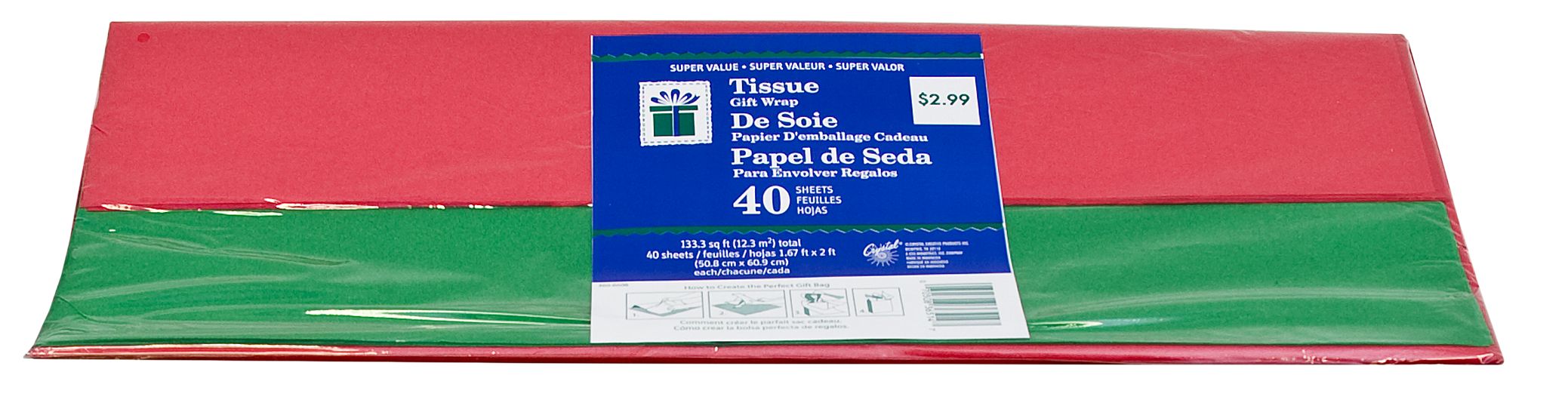 PMA - Tissue Paper, Green/Red, 40-pk