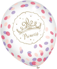 Little Gym - Disney Princess Once Upon A Time Round Transparent Confetti Latex Balloons, Purple/Pink/Gold, 12-in,  for Birthday Party - 6 Ct.
