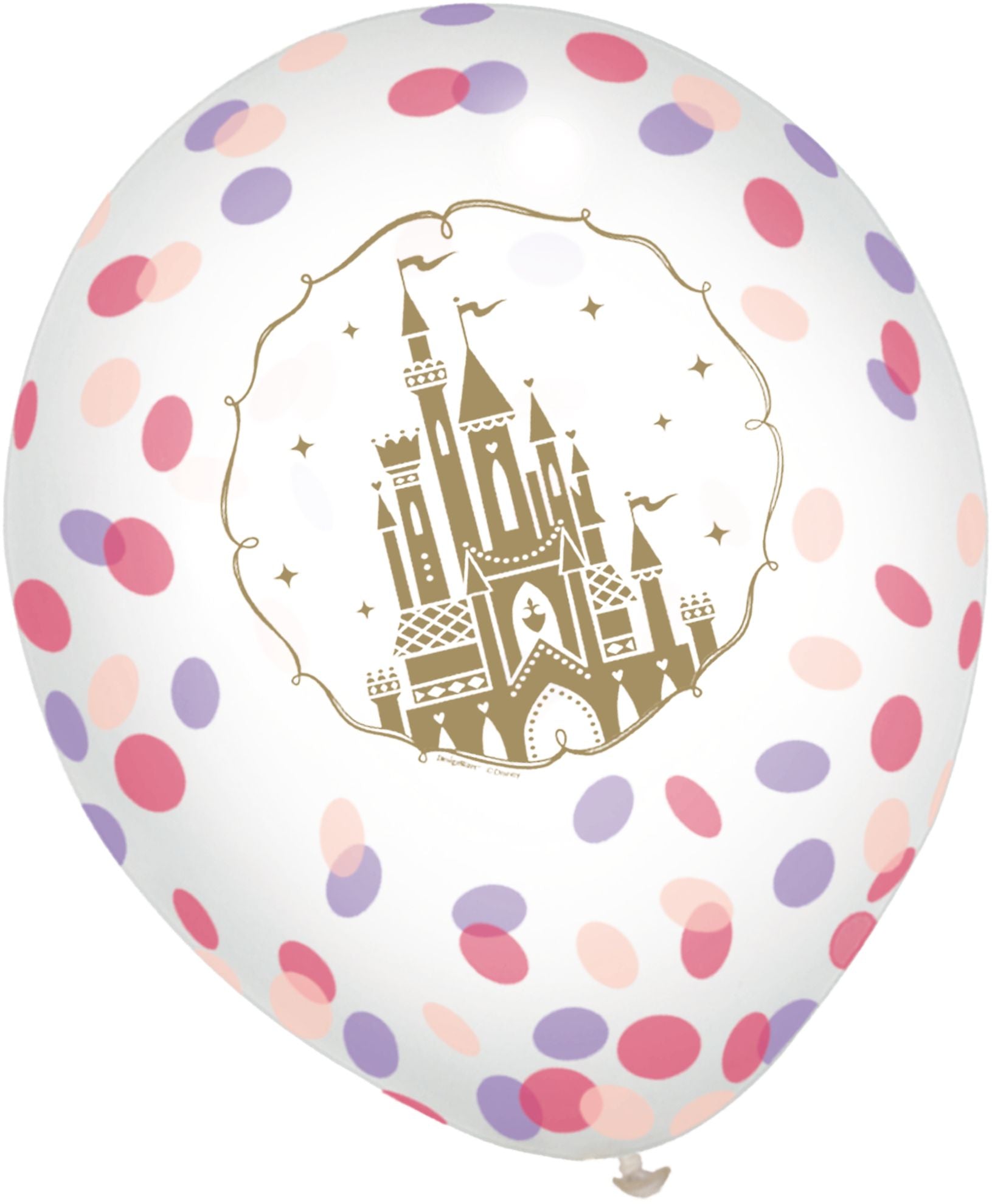Little Gym - Disney Princess Once Upon A Time Round Transparent Confetti Latex Balloons, Purple/Pink/Gold, 12-in,  for Birthday Party - 6 Ct.