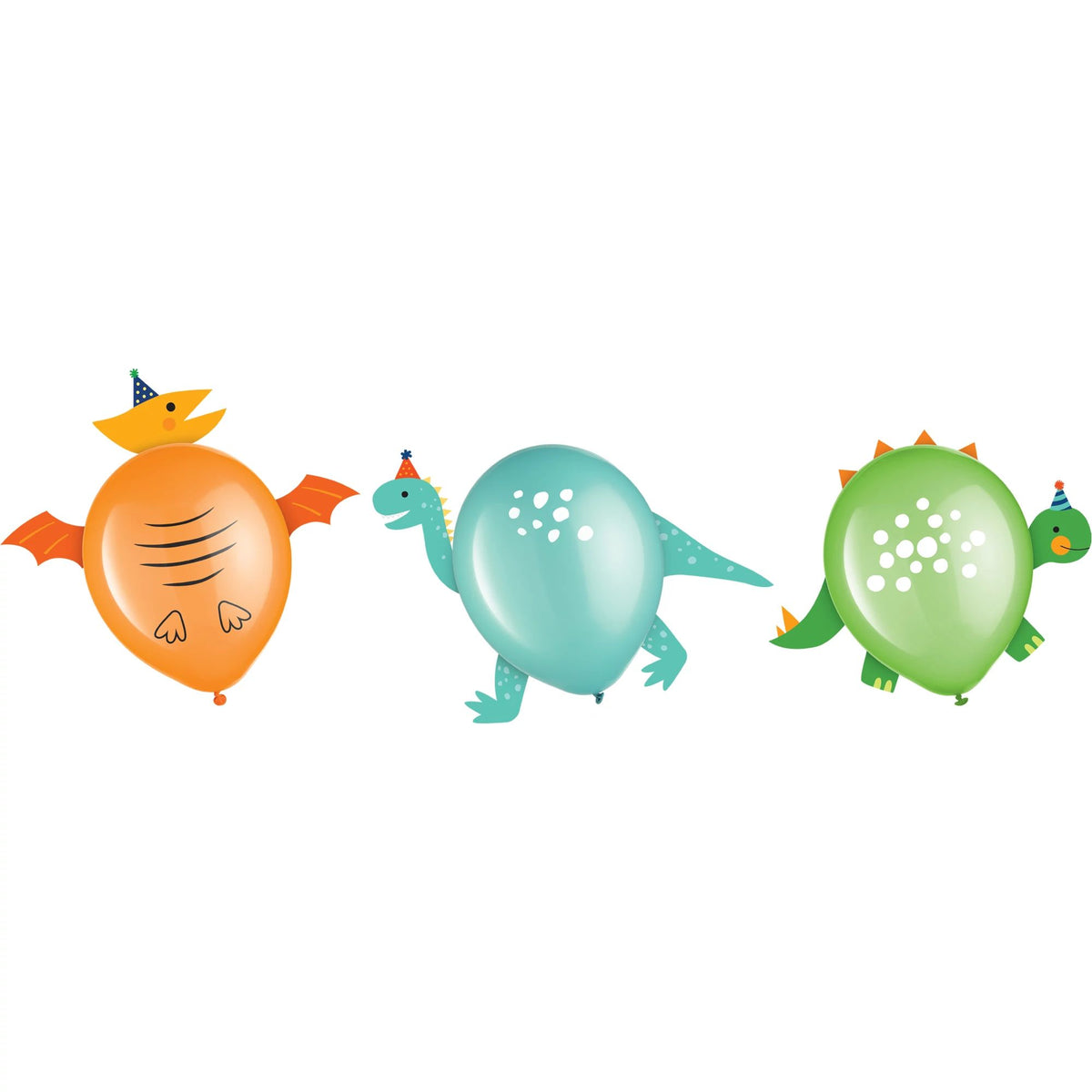 Little Gym - Dino-Mite Round Latex Balloon Decorating Kit, Blue/Orange/Green, 12-in, for Birthday Party - 6 Ct.