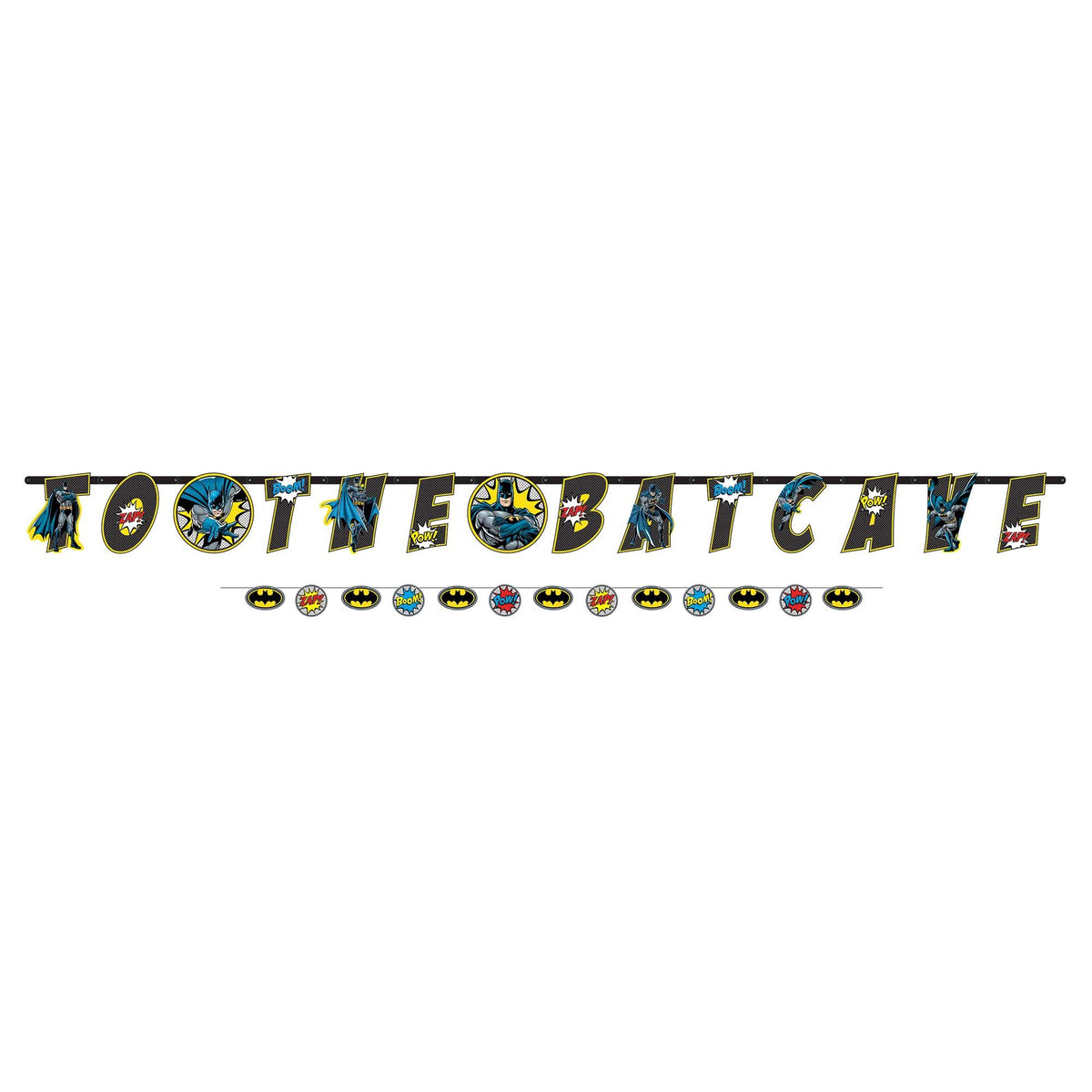 Little Gym - DC Justic League "Happy Birthday"  Batman Hanging Garland Banner Decoration, Black/Blue/Yellow, 10.5-ft, for Birthday Party - 2 Ct.