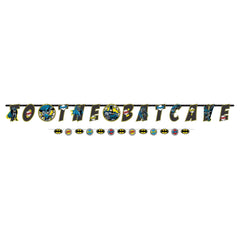 Little Gym - DC Justic League "Happy Birthday"  Batman Hanging Garland Banner Decoration, Black/Blue/Yellow, 10.5-ft, for Birthday Party - 2 Ct.