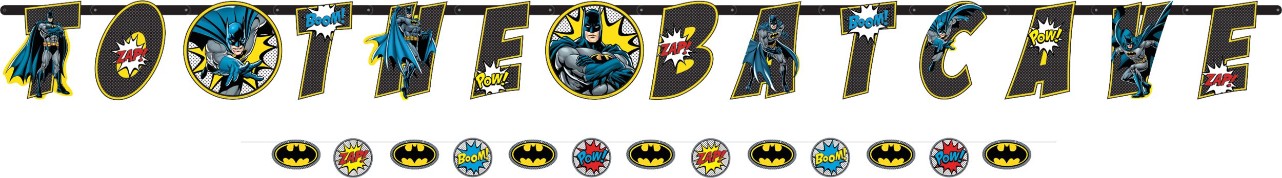 Little Gym - DC Justic League "Happy Birthday"  Batman Hanging Garland Banner Decoration, Black/Blue/Yellow, 10.5-ft, for Birthday Party - 2 Ct.