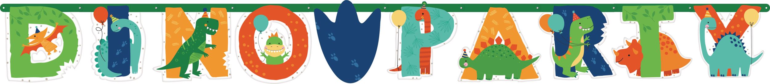 Little Gym - Dino-Mite "Happy Birthday"  Dinosaur Hanging Garland Banner Decoration, Green/Blue/Orange, 12.75-in, for Birthday Party - 2 Ct.