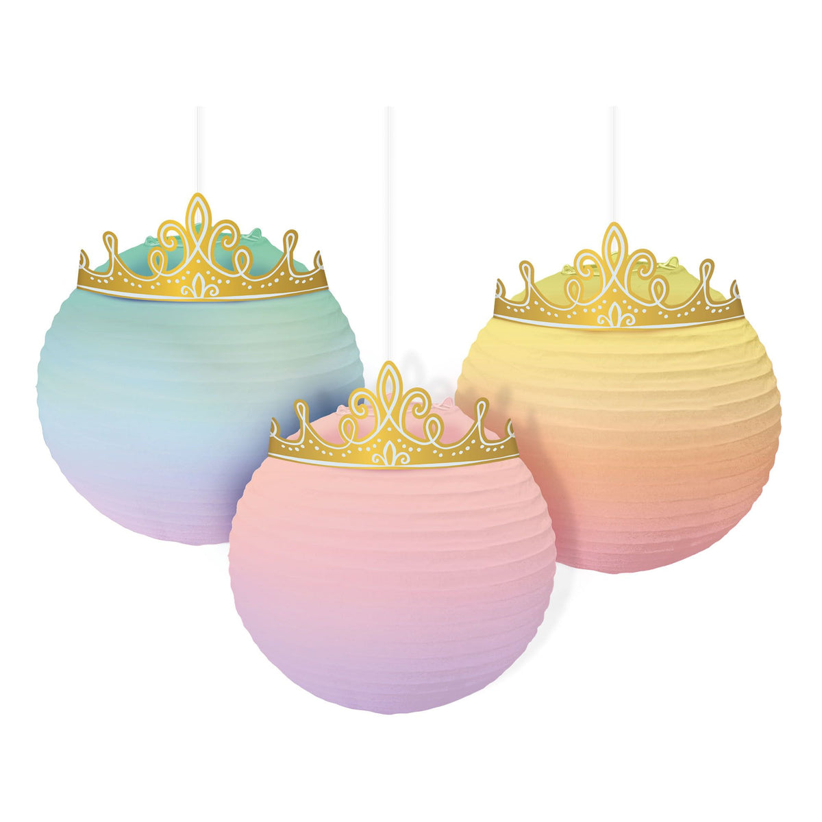 Little Gym - Disney Princess Once Upon A Time Paper Lantern Hanging Decorations, Blue/Pink, 9.5 In. for Birthday Party - 3 Ct.
