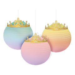 Little Gym - Disney Princess Once Upon A Time Paper Lantern Hanging Decorations, Blue/Pink, 9.5 In. for Birthday Party - 3 Ct.