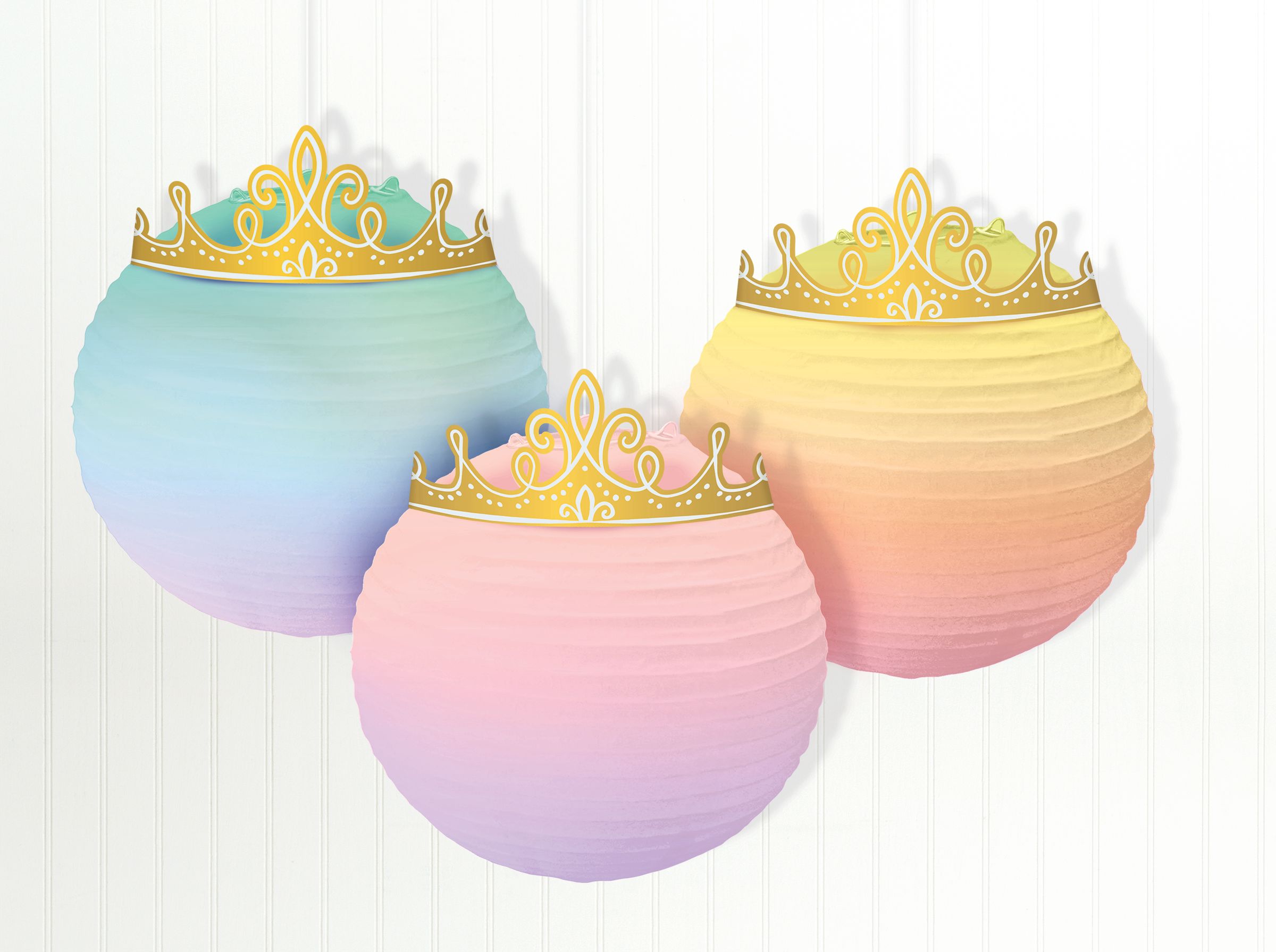 Little Gym - Disney Princess Once Upon A Time Paper Lantern Hanging Decorations, Blue/Pink, 9.5 In. for Birthday Party - 3 Ct.