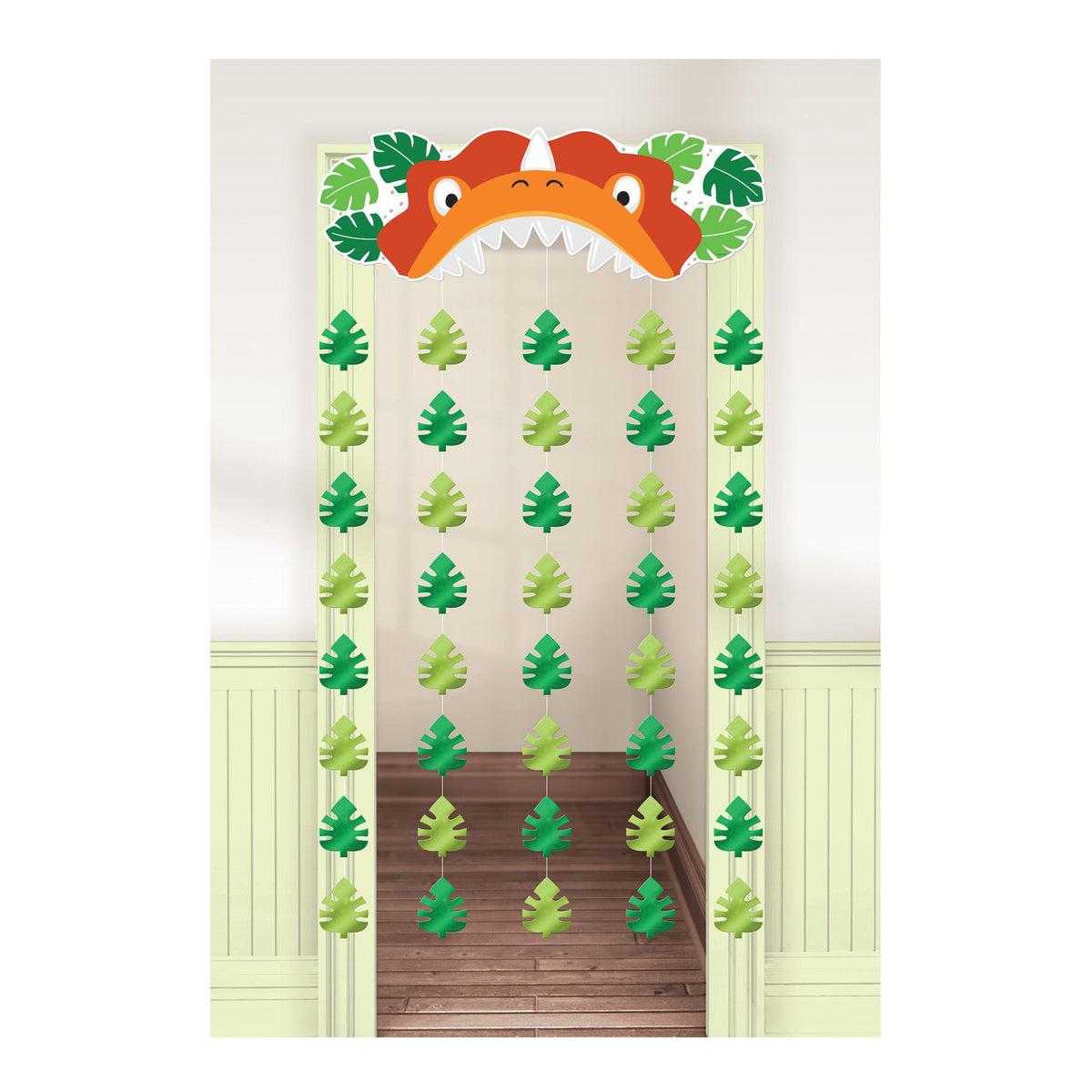 Little Gym - Dino-Mite Dinosaur Hanging Doorway Curtain Decoration, Green, 77-in, for Birthday Party - 1 Ct.