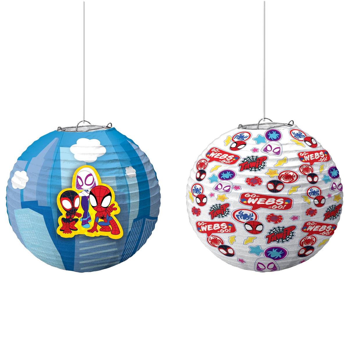 Little Gym - Disney Marvel Spidey & His Amazing Friends Paper Lantern Hanging Decorations, Blue/Red, 9.5 In. for Birthday Party - 3 Ct.