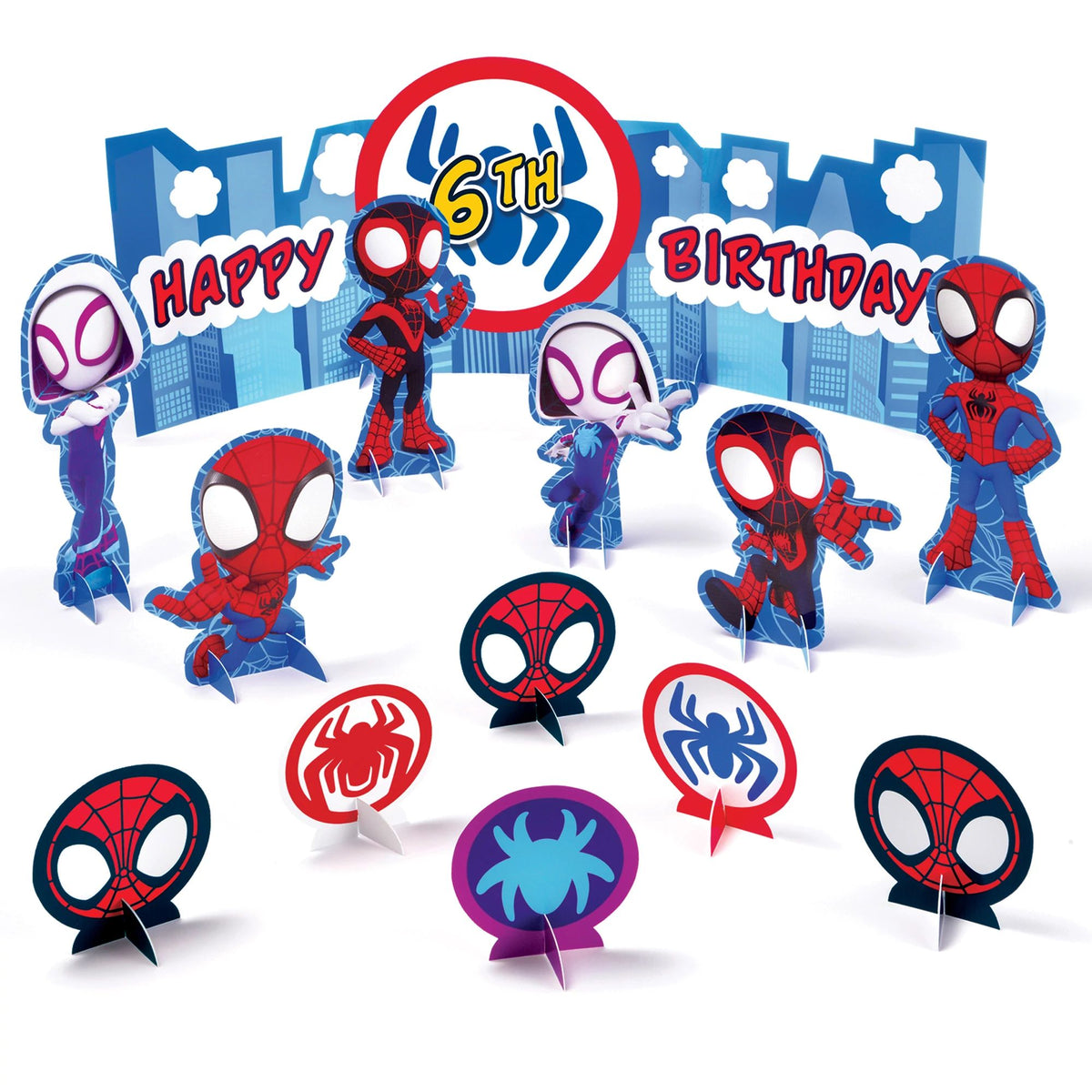 Little Gym - Disney Marvel Spidey & His Amazing Friends "Happy Birthday" DIY Customizable Table Centerpiece Decoration, Red/Blue, 16 In. for Birthday Party - 14 Ct.