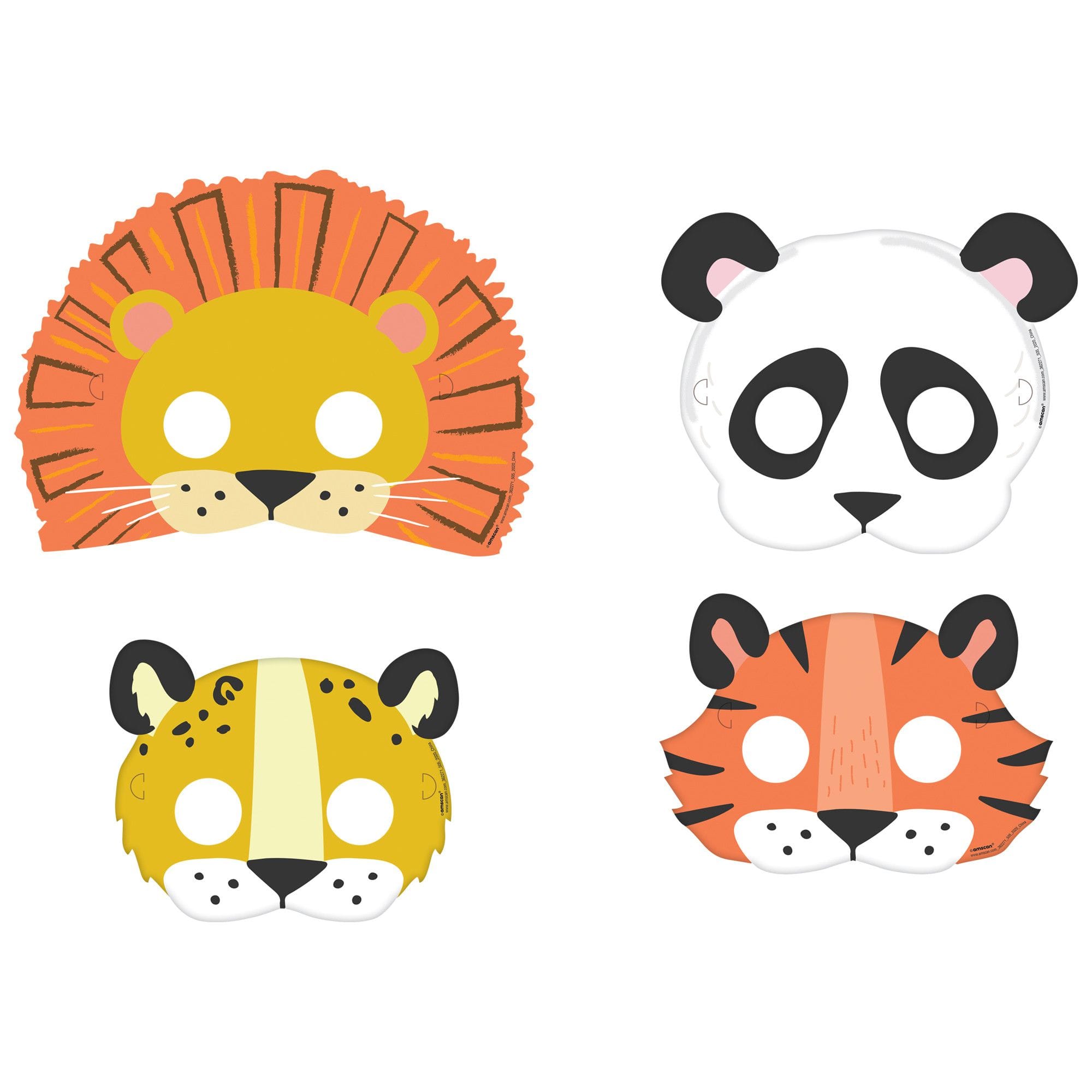 Little Gym - Get Wild Lion/Cheetah/Tiger/Panda Jungle Animal Masks, Multi-Coloured, One Size, Wearable Costume Accessory for Birthdays - 8 Ct.