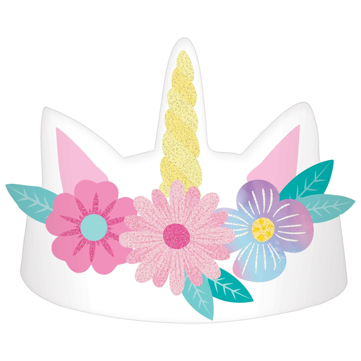 Little Gym - Unicorn Flower Crown with Horn Headband, Multi-Coloured, One Size,  Wearable Accessories for Birthdays - 8 Ct.