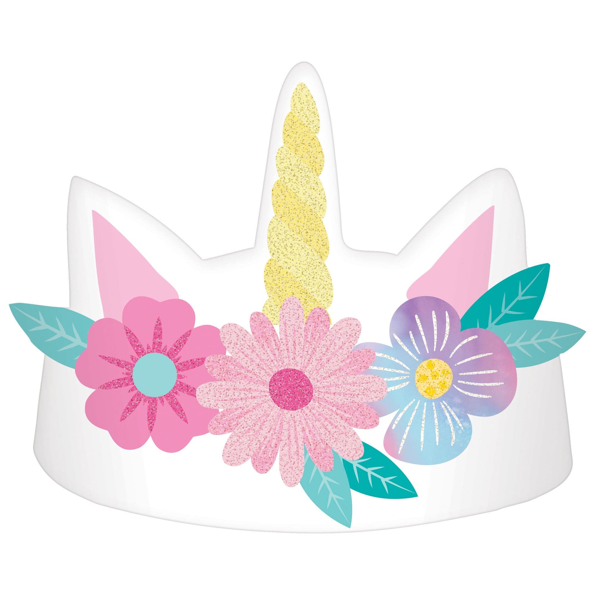 Little Gym - Unicorn Flower Crown with Horn Headband, Multi-Coloured, One Size,  Wearable Accessories for Birthdays - 8 Ct.