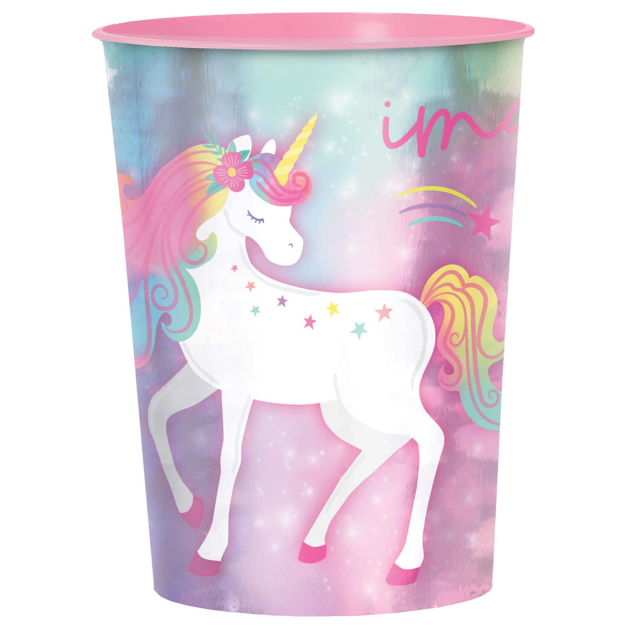 Little Gym - Unicorn Plastic Reusable Favour Cup, Blue/Pink, 16-oz, for Birthday Party - 1 Ct.
