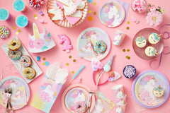 Little Gym - Unicorn Square Paper Disposable Beverage Napkins, Pink/Blue, 5-in,  2-ply, for Birthday Party - 16 Ct.