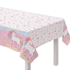 Little Gym - Amscan Unicorn Rectangle Plastic Reusable Table Cover, Pink/White, 54 x 96-in -1 Ct.