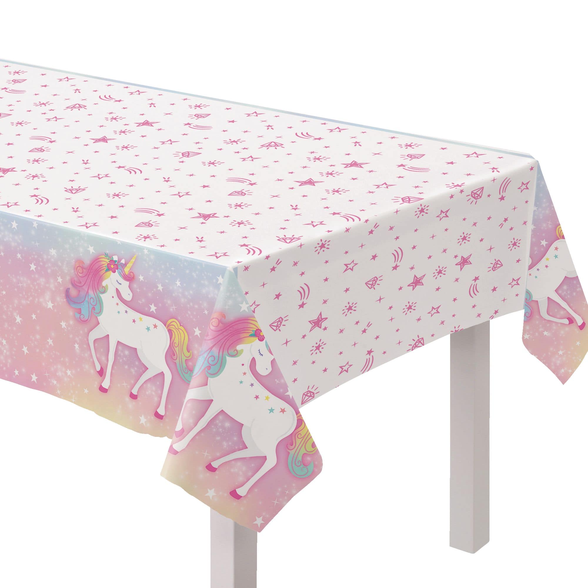 Little Gym - Amscan Unicorn Rectangle Plastic Reusable Table Cover, Pink/White, 54 x 96-in -1 Ct.