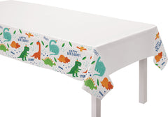 Little Gym - Dino-Mite "Happy Birthday" Rectangle Plastic Reusable Table Cover, Green/Orange/White, 54x96-in, for Birthday Party - 1 Ct.