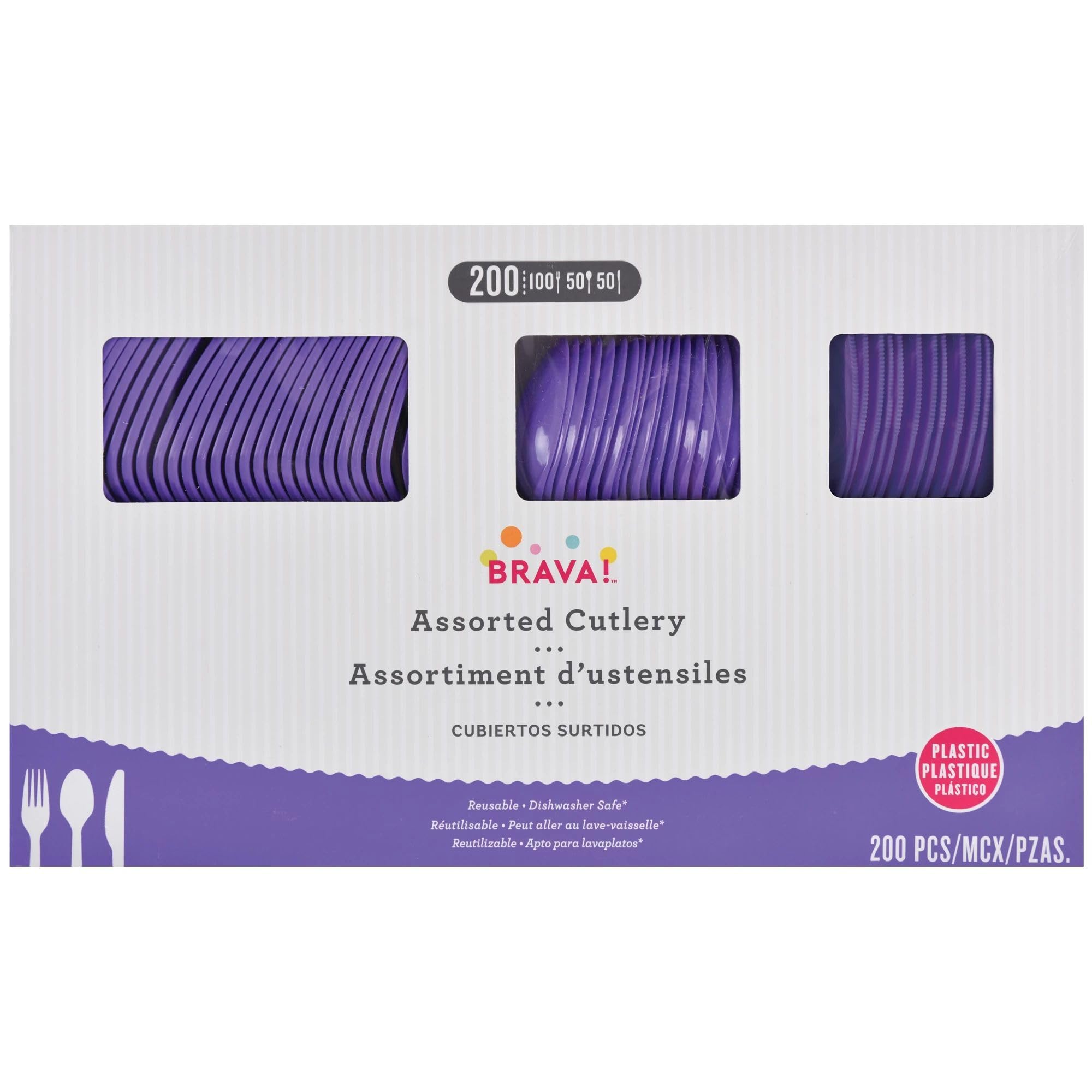Little Gym - Vibrant Purple Plastic Cutlery Set - Assorted - 200 Ct.