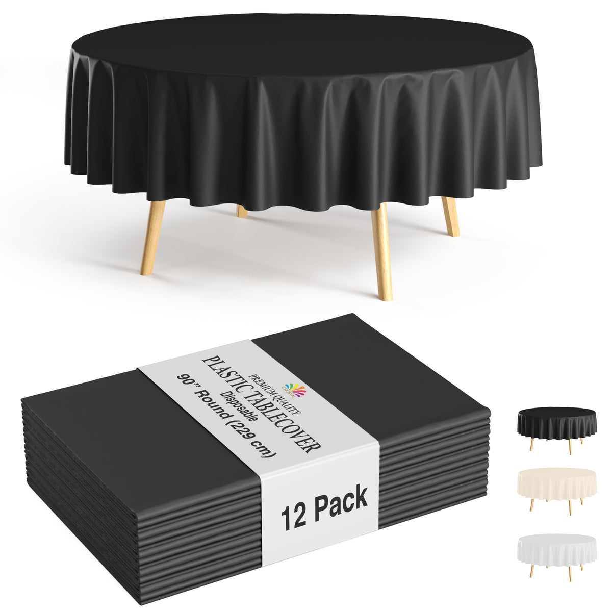 12pack Premium 90" Round Black Table Cover