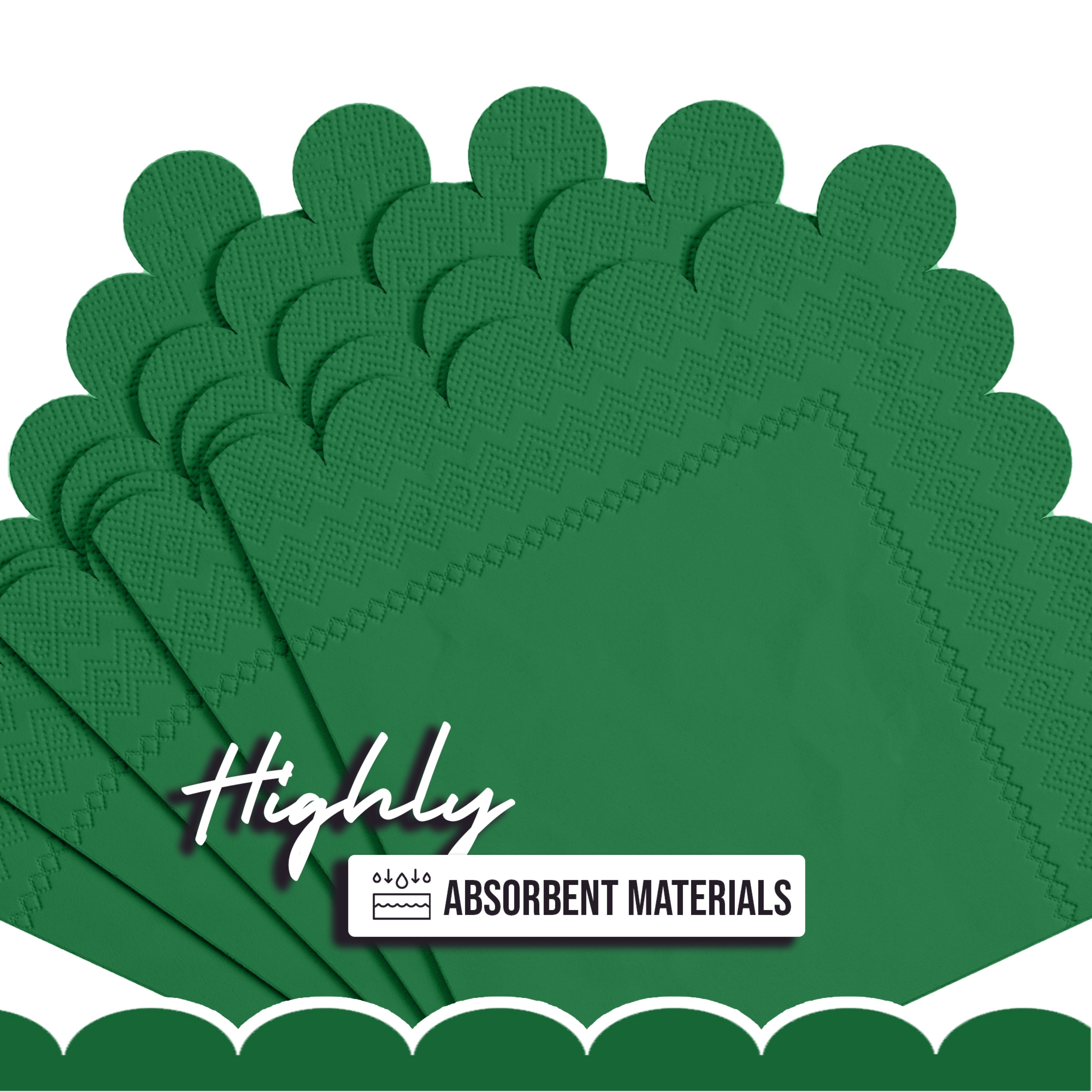 Emerald Green Scallop Beverage Napkins - 50 Ct.