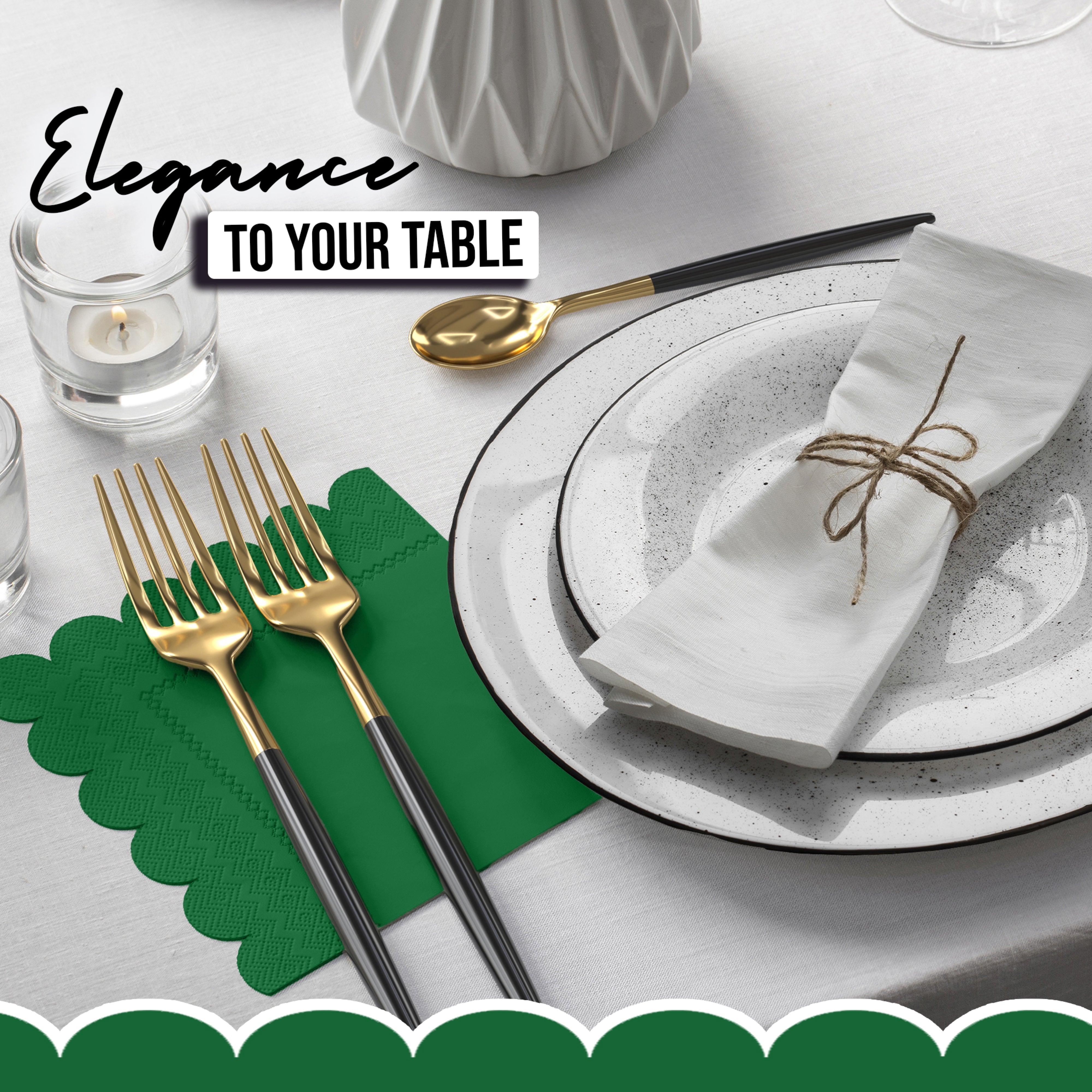 Emerald Green Scallop Beverage Napkins - 50 Ct.
