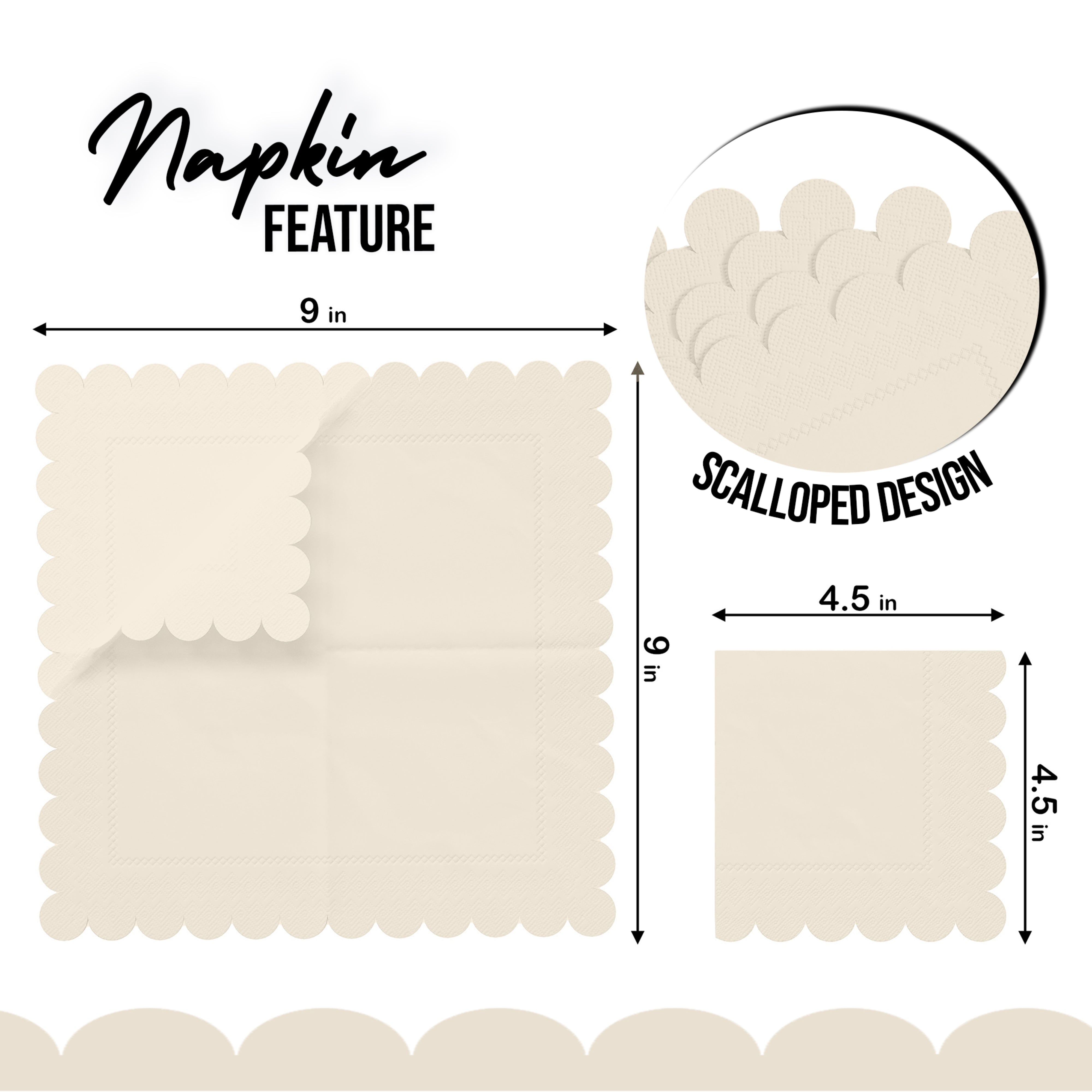 Ivory Scallop Beverage Napkins - 4.75 In. X 4.75 In. | 50 Ct.