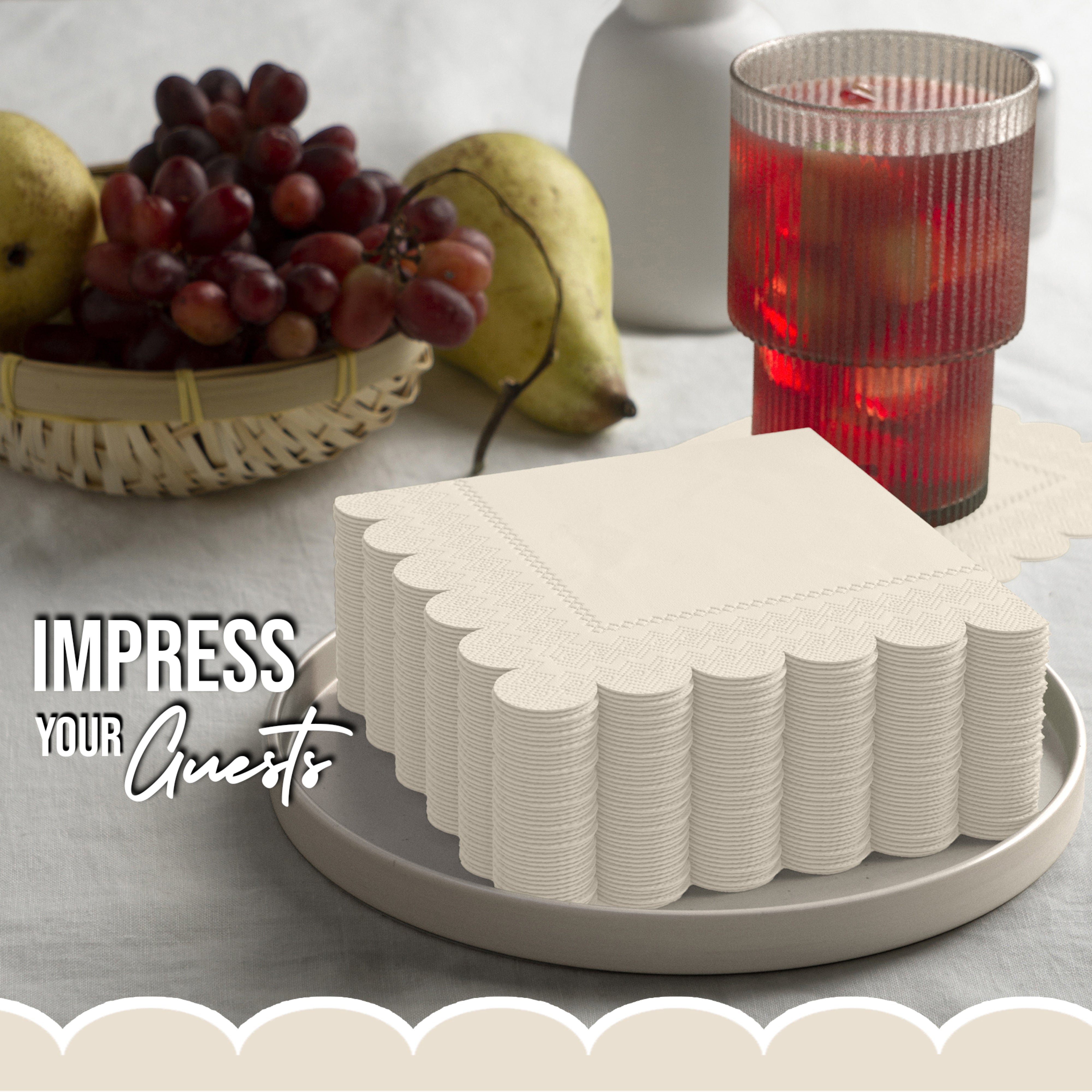 Ivory Scallop Beverage Napkins - 4.75 In. X 4.75 In. | 50 Ct.