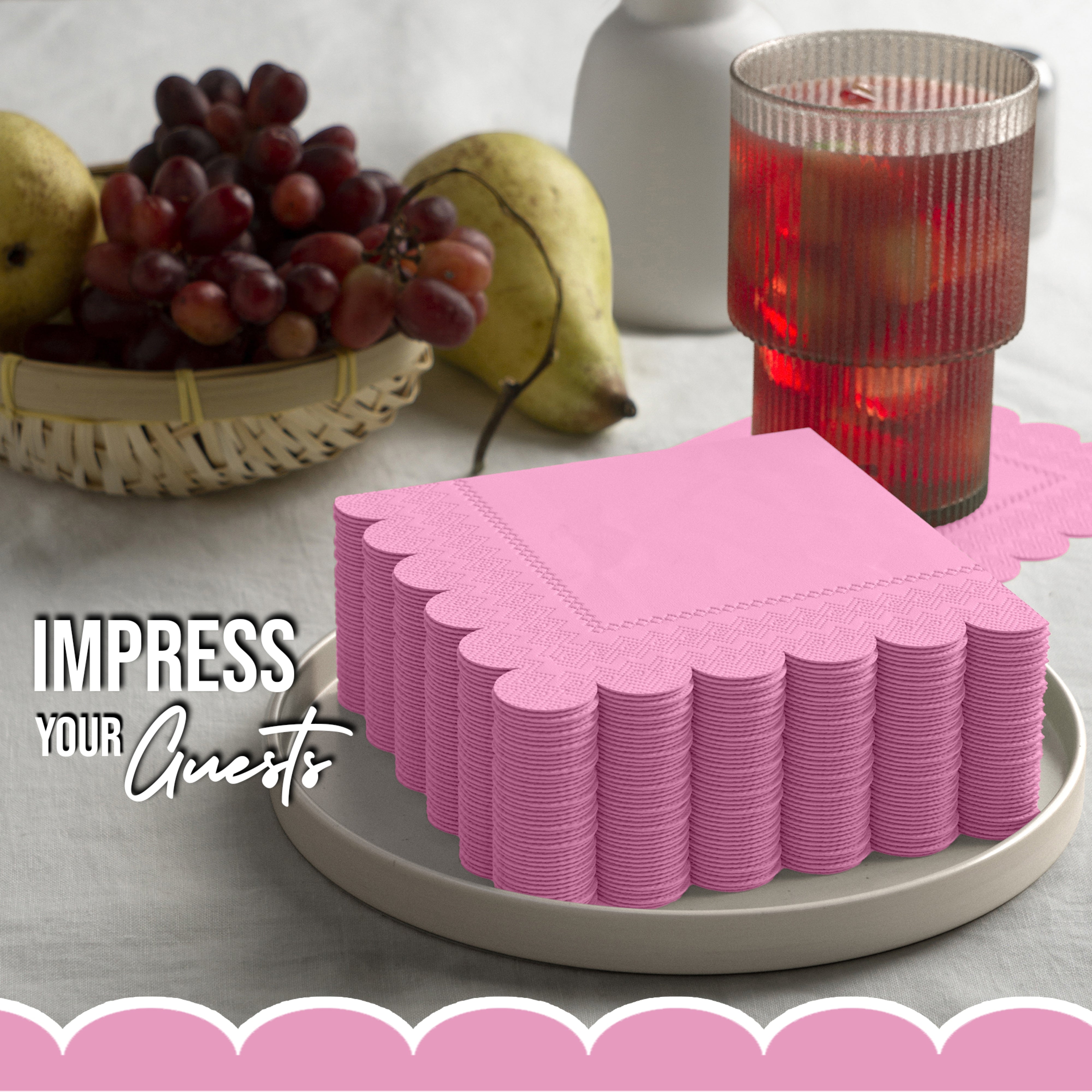 Pink Scallop Beverage Napkins - 50 Ct.