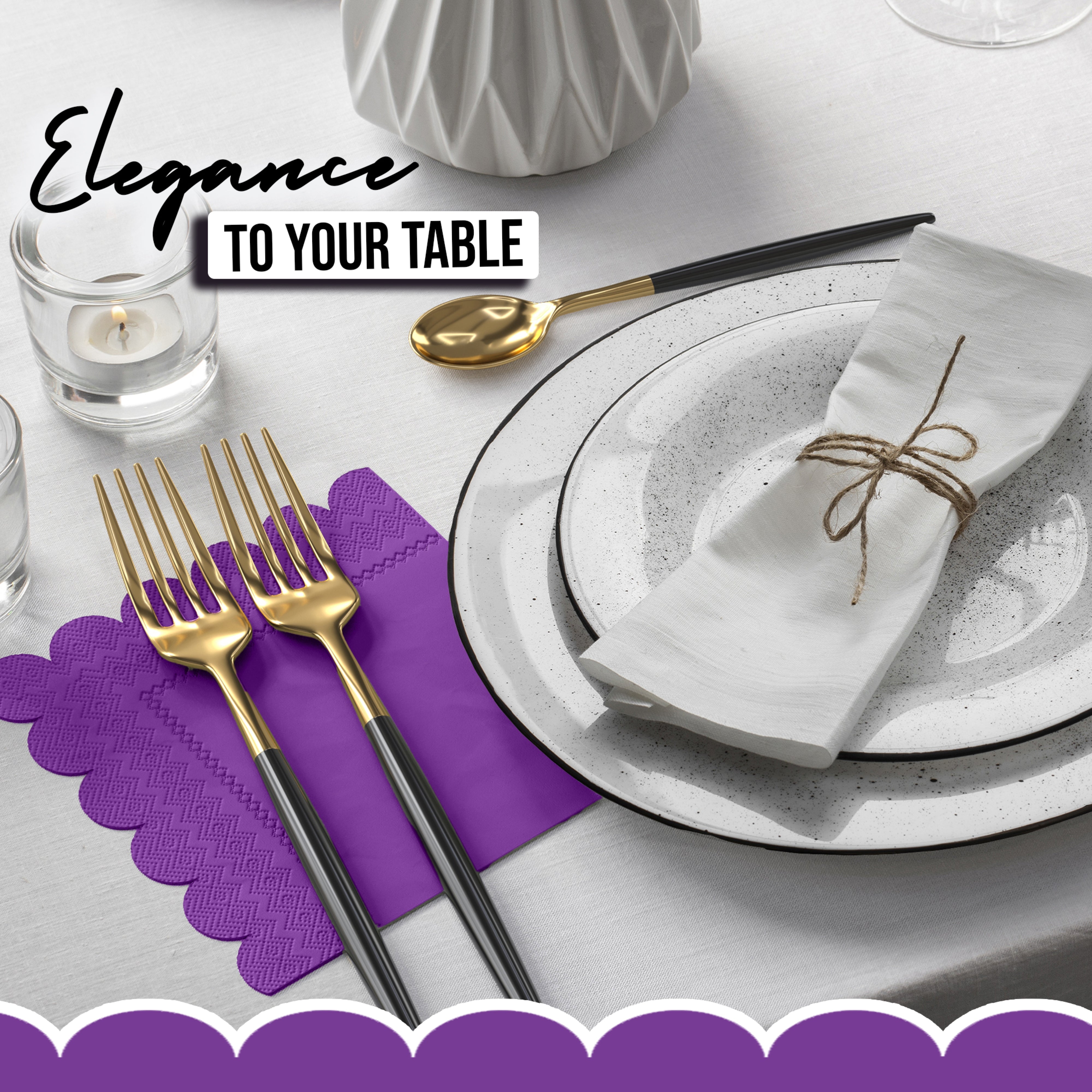 Purple Scallop Beverage Napkins - 50 Ct.