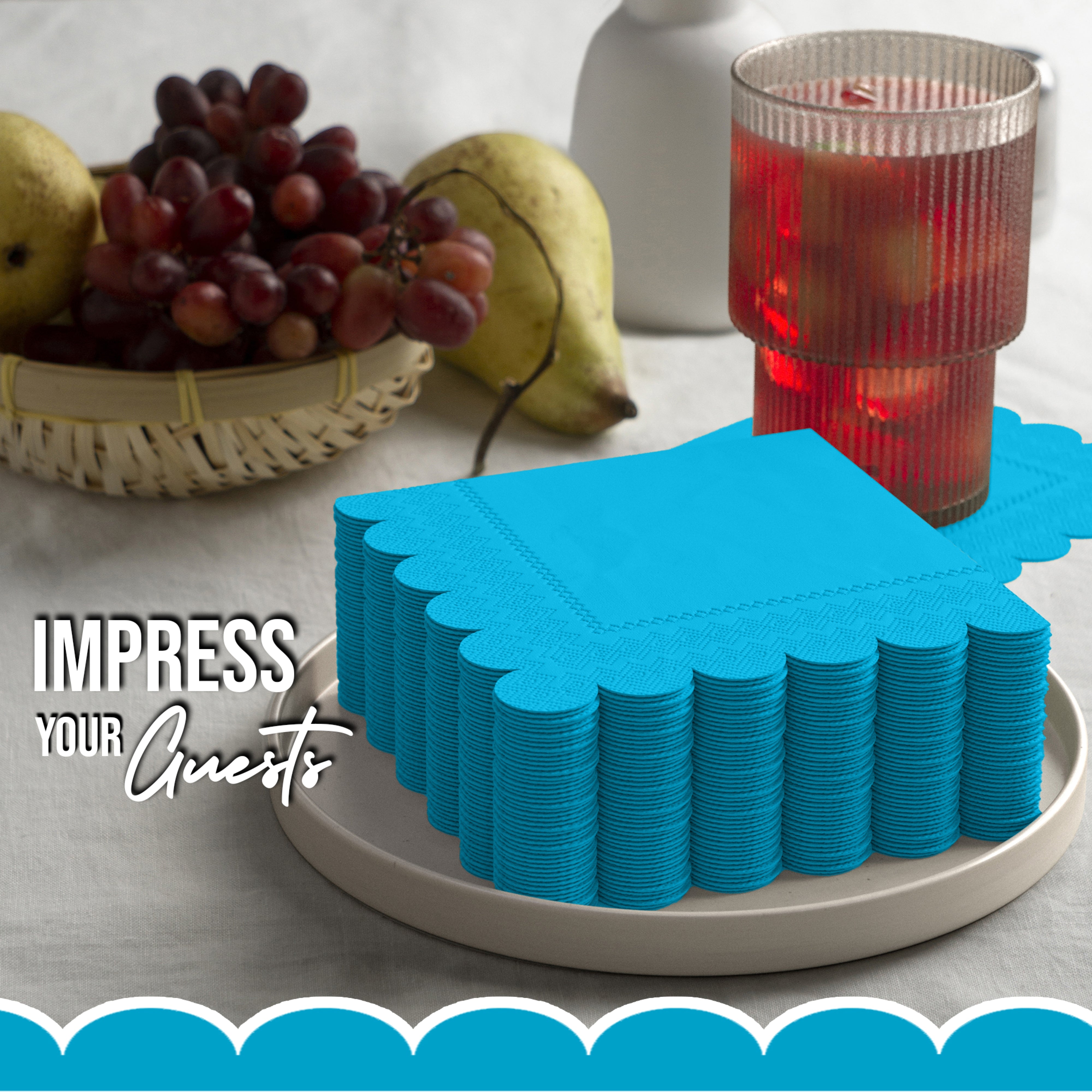 Turquoise Scallop Beverage Napkins - 4.75 In. X 4.75 In. | 50 Ct.