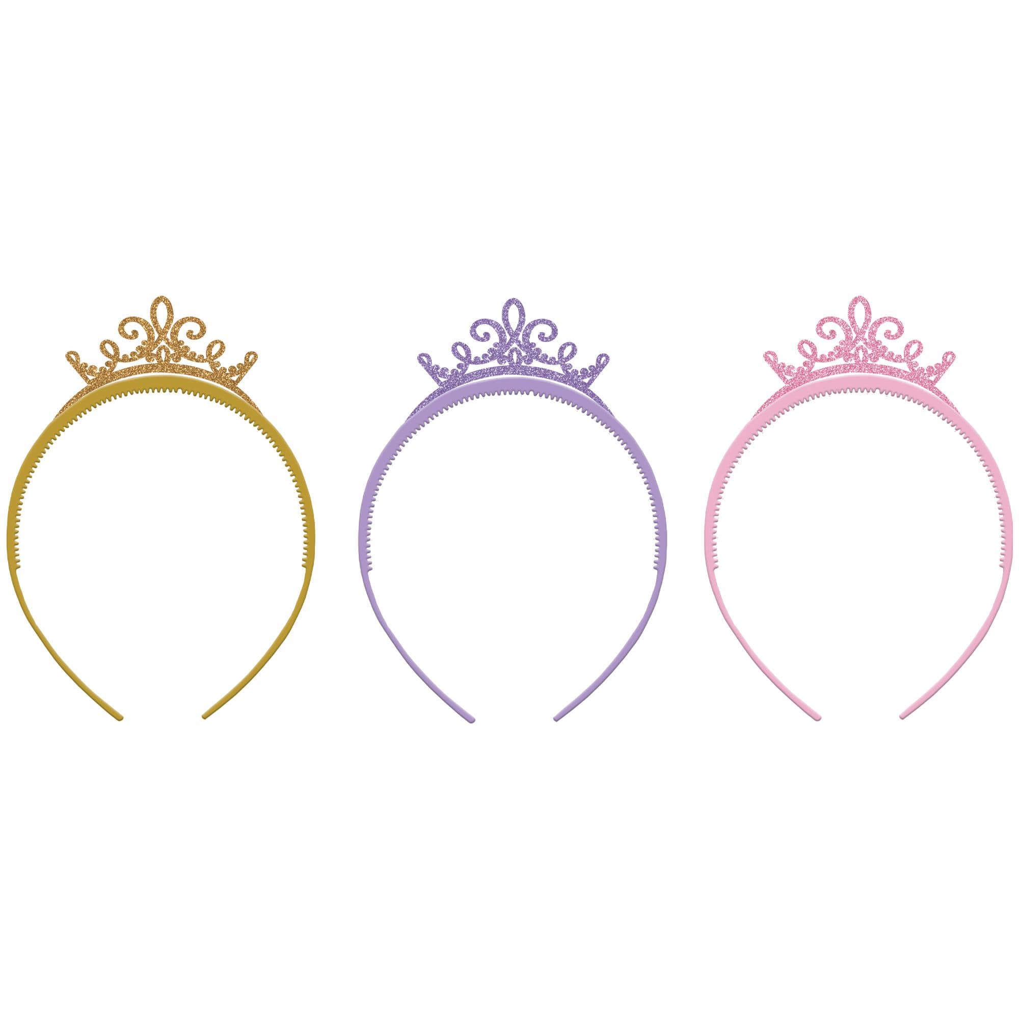 Little Gym - Disney Princess Once Upon A Time Tiara Crown Headbands, Gold/Purple/Pink, One Size, 3-pk, for Birthday Party
